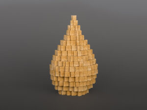 Gota, de la serie Melao, 2024. Hugo Orlandini. Escultura. Terrones de azúcar morena 17 x 14 x 27 cm